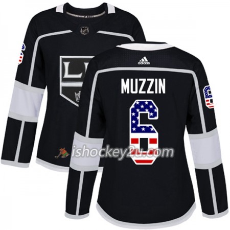 Dame NHL Los Angeles Kings Trøje Jake Muzzin 6 Adidas 2017-2018 Sort USA Flag Fashion Authentic